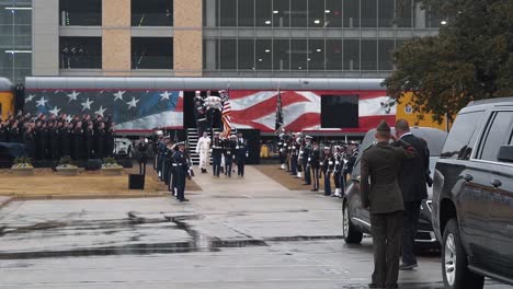 Hail-To-The-Chief-Is-Played-As-Clergymen-And-Servicemen-And-Servicewomen-March-With-President-Bush'S-Casket-At-Texas'-College-Station