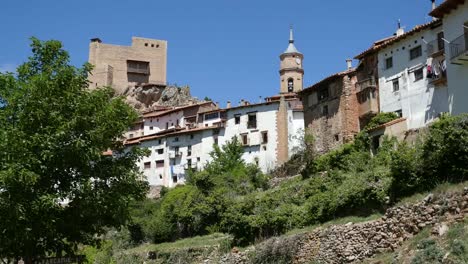 Spain-Alcala-De-La-Selva-View-With-Church-And-Castle