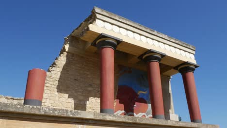 Greece-Crete-Knossos-Restored-Portico-Blue-Sky