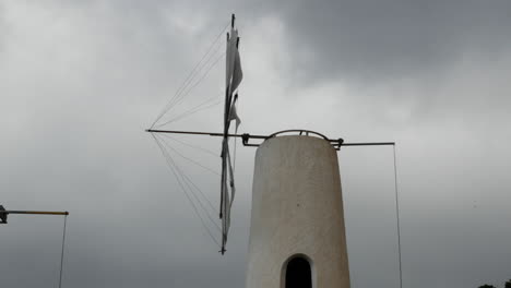 Greece-Crete-Lasithi-Plateau-Side-View-Windmill-Turning