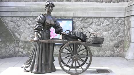 Irland-Dublin-Molly-Malone-Statue-Mit-Wagen