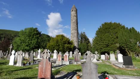 Ireland-Glendalough-Monastic-Ruins-With-Round-Tower