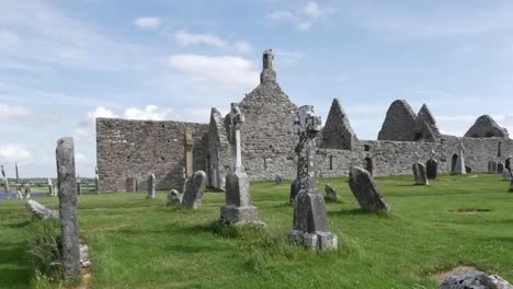 Ireland-Clonmacnoise-Celtic-Crosses-Mark-A-Cemetery-By-Cathedral-Ruins-Pan