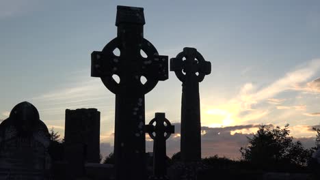 Ireland-County-Sligo-Three-Celtic-Crosses-At-Sunset-Pan-