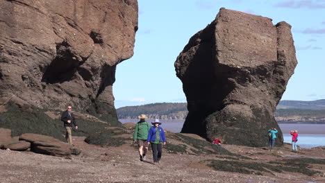 Canadá-Turistas-En-Sombreros-En-Hopewell-Rocks