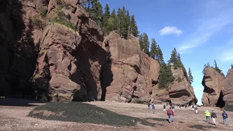 Canadá-Turistas-Caminando-Bajo-El-Sol-En-Hopewell-Rocks