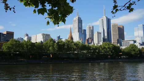 Australia-Melbourne-Yarra-River-And-Leaf-Framed-Skyline