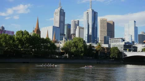 Australia-Melbourne-Two-Shells-Rowing-On-River