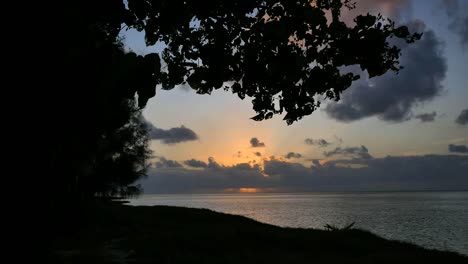 Aitutaki-Sonnenuntergang-Mit-Blättern-Umrahmt