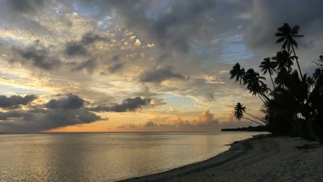 Rarotonga-Sonnenuntergang-Mit-Schiefen-Palmen