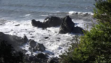 California-Patricks-Point-State-Park-High-Waves-Break-On-Black-Rocks