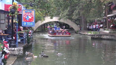 Texas-San-Antonio-River-Walk-Barge-On-River