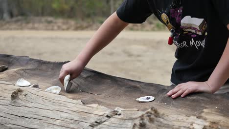 Virginia-Jamestown-Boy-Scrapes-Wood-With-Shell