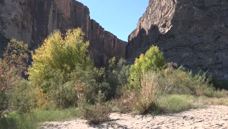 Texas-Big-Bend-Santa-Elena-Canyon-With-Shrubs-On-Flood-Plain