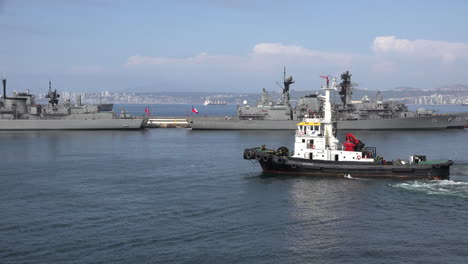 Chile-Valparaiso-View-Of-Pilot-Boat-Passing-War-Ships