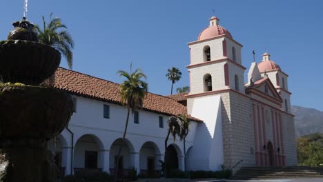 California-Santa-Barbara-Mission-With-Fountain-And-Colonnade-Pan