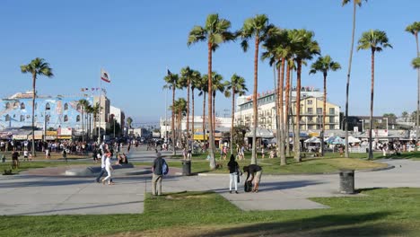 Los-Angeles-Venice-Beach-Boardwalk-Wide-Angle-View-From-Adjacent-Park
