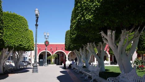 Mexico-San-Julian-People-Walking-Past-Plaza-Benches