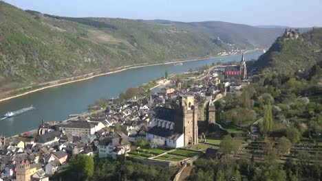 Germany-Rhine-And-Barge-At-Oberwesel