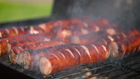 Grilling-tasty-sausages-on-barbecue-grill