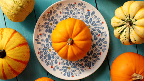 Pumpkins-laid-on-plate-and-near