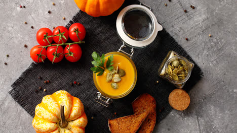 Pumpkin-soup-with-bread-and-vegetables-