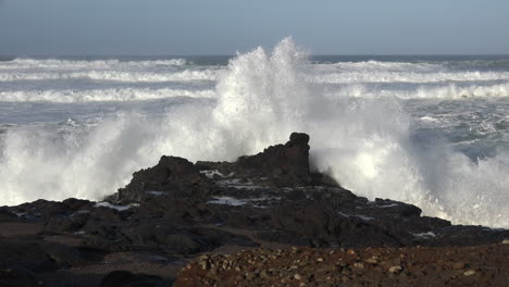 Oregon-Küste-Große-Welle-Auf-Schwarzem-Felsen