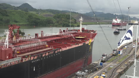 Panama-bow-of-cargo-ship-leaving-locks