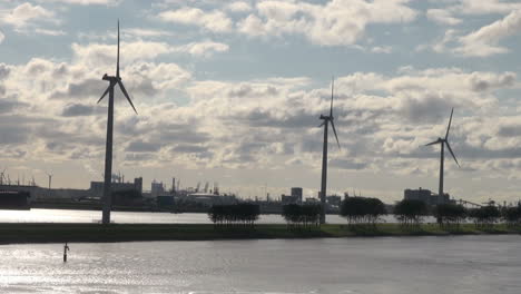 Holanda-Rotterdam-Tres-Molinos-De-Viento-En-La-Franja-Verde