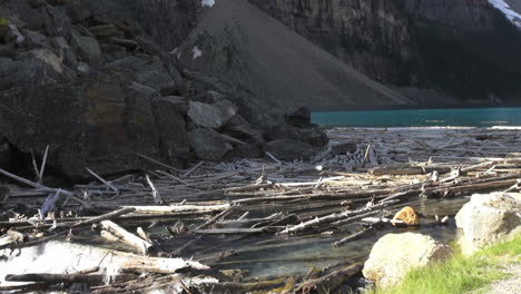 Canada-Alberta-log-jam-at-Moraine-Lake