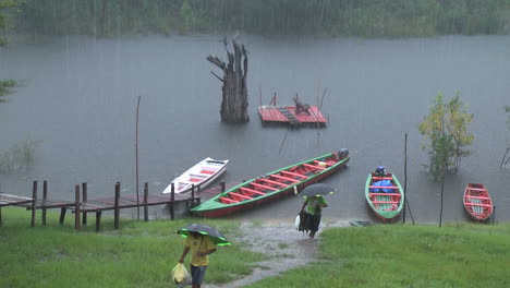 Amazon-rain-on-stream-with-canoes