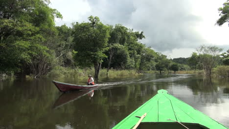 Amazon-passing-canoe-on-jungle-stream