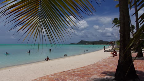 Bora-Bora-Palmwedel-über-Strandszene