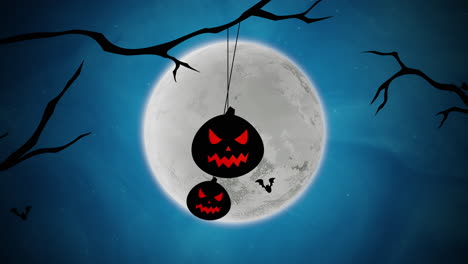 Halloween-Hintergrundanimation-Mit-Fledermäusen-Und-Kürbissen-Auf-Bäumen-1
