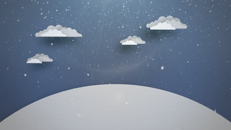 Animated-close-up-blue-sky-with-clouds-and-snowing-landscape