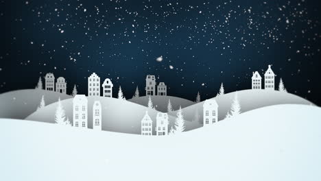 Animated-close-up-night-village-and-snowing-landscape