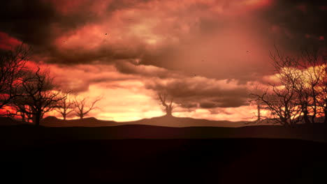 Mystischer-Animations-Halloween-Hintergrund-Mit-Dunklen-Wolken-Und-Bergen