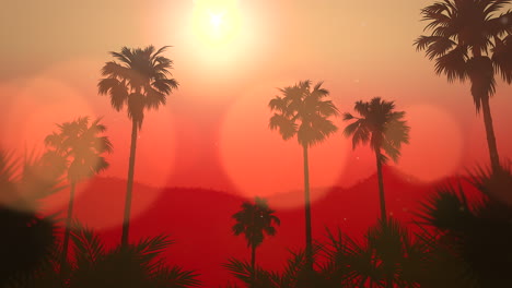Panoramablick-Auf-Tropische-Landschaft-Mit-Palmen-Und-Sonnenuntergang-Mit-Sommer