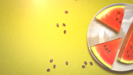 Closeup-watermelon-on-yellow-summer-background