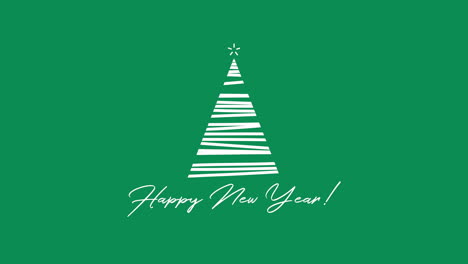 Happy-New-Year-text-with-white-Christmas-tree-on-green-background