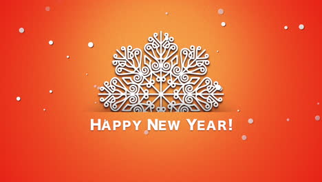 Happy-New-Year-text-with-white-snowflakes-on-orange-background