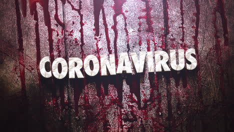 Animierter-Text-Coronavirus-Und-Horrorhintergrund-Mit-Dunklem-Blut-An-Der-Wand