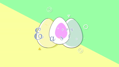 Animated-closeup-Happy-Easter-text-and-eggs-on-green-and-yellow-vertigo