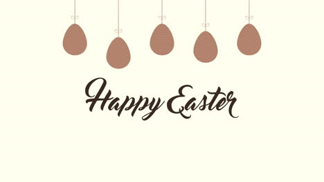 Animated-closeup-Happy-Easter-text-and-eggs-on-brown-background