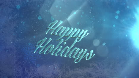 Abstract-blue-snow-falling-and-Happy-Holidays-text