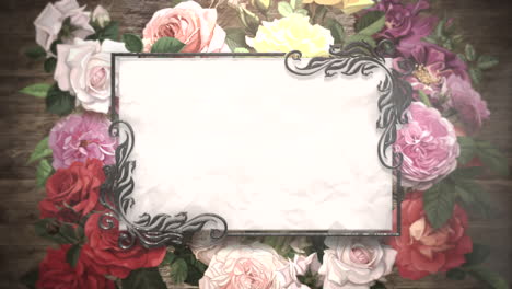 Closeup-vintage-frame-with-flowers-motion-with-wedding-background-17