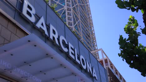 A-building-has-a-large-sign-saying-Barcelona