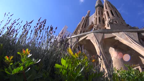 Low-angle-of-the-Sagrada-Familia-Cathedral-by-Gaudi-in-Barcelona-Spain-2