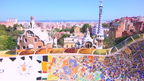 The-bright-and-colorful-artwork-of-Gaudi-in-Park-Guell-Barcelona-Spain-2