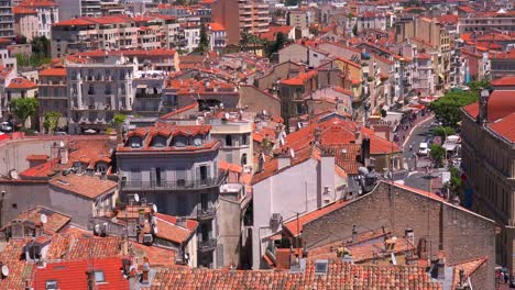 A-view-across-the-cityscape-and-red-roofs-of-Cannes-France